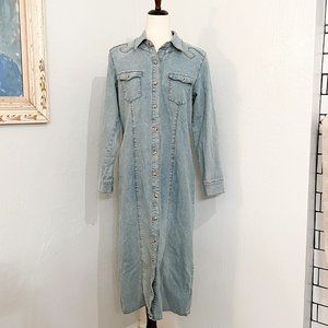 Anthropologie Isabella Bird Denim Maxi Dress Western Cowboy Prairie Long Sleeve